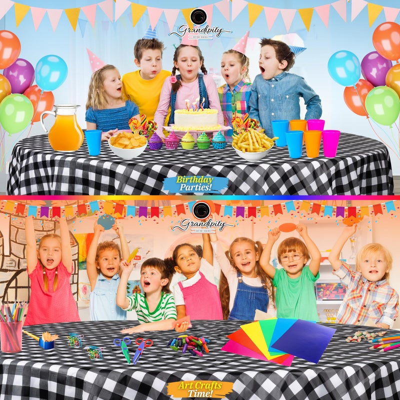 Grandipity Black Gingham Checkered Plastic Table Cloth Disposable (6 Pk) 84in Round Tablecloth Premium Party Table Cloths Disposable - Perfect Table Cloth Round Cover for Any Table Up to 6 Feet - Image 4